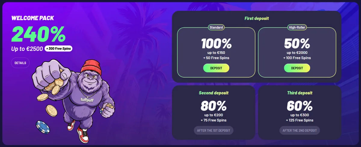 TuffPuff casino – paket dobrodošlice 240 %